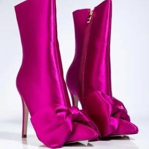 Akira Satin Fuchsia pink bow ankle boots booties